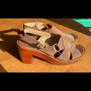 Anthropologie Latigo Iris Women’s Leather Wooden Platform Sandals Size 7.5